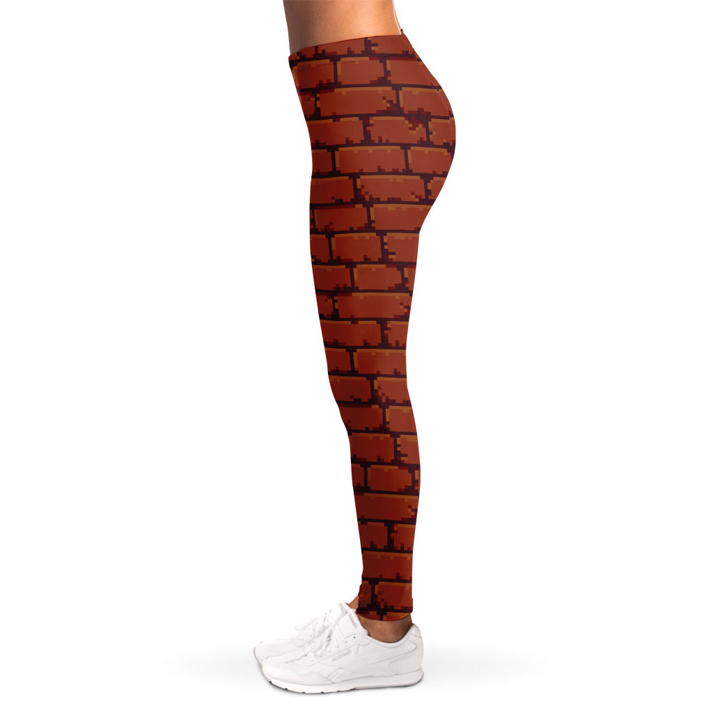 8-Bit Pixel Brick Wall Print Women's Leggings