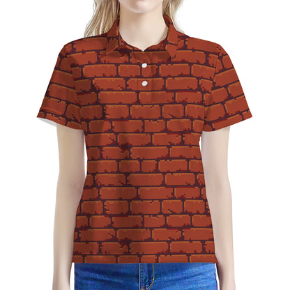 8-Bit Pixel Brick Wall Print Women's Polo Shirt
