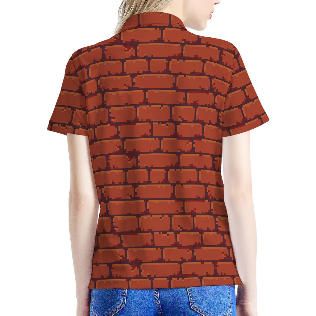 8-Bit Pixel Brick Wall Print Women's Polo Shirt