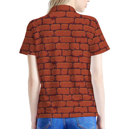 8-Bit Pixel Brick Wall Print Women's Polo Shirt