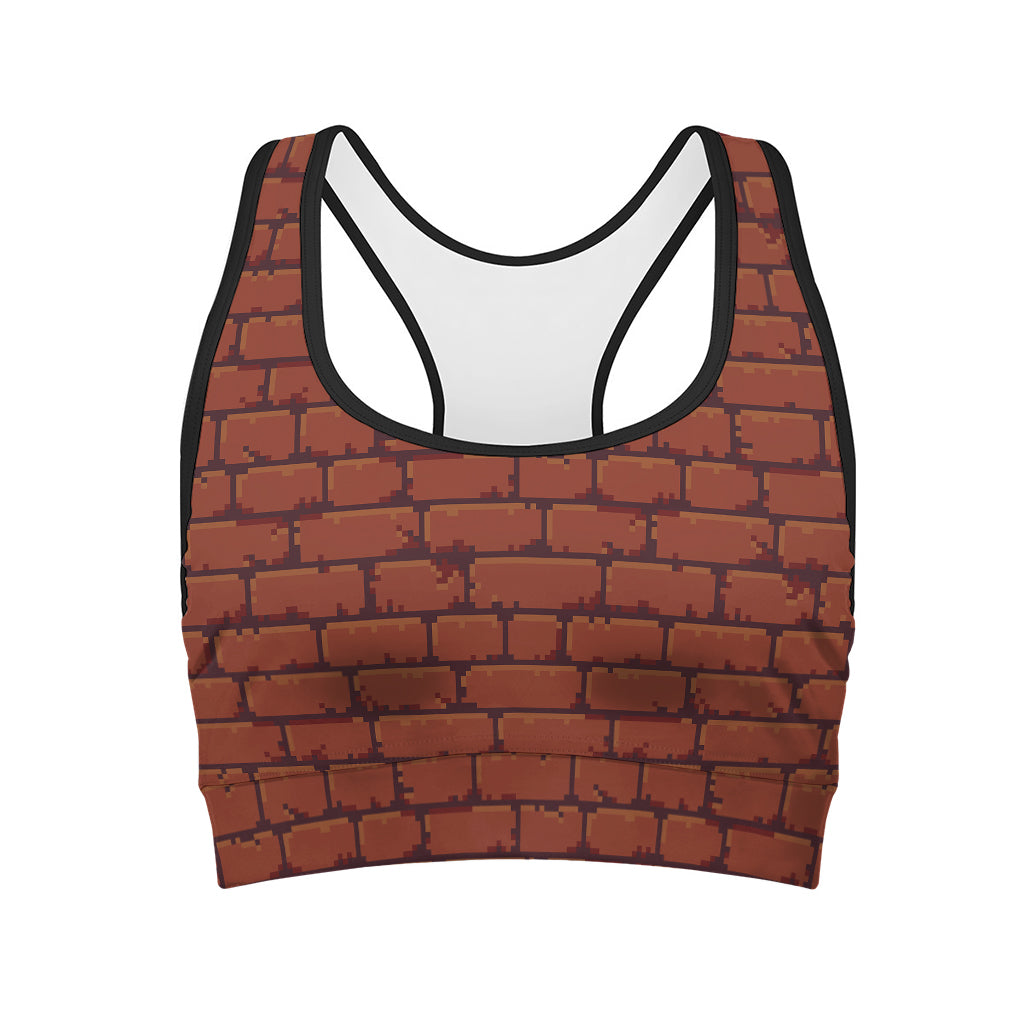 8-Bit Pixel Brick Wall Print Women's Sports Bra