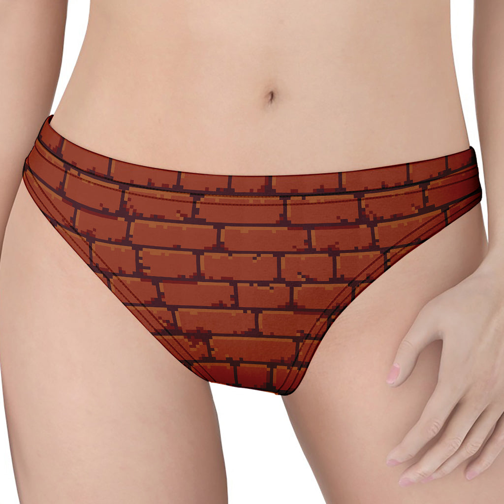 8-Bit Pixel Brick Wall Print Women's Thong