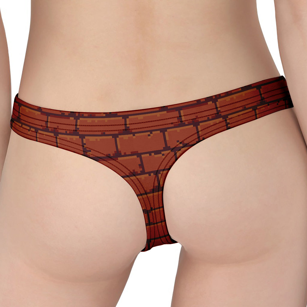 8-Bit Pixel Brick Wall Print Women's Thong