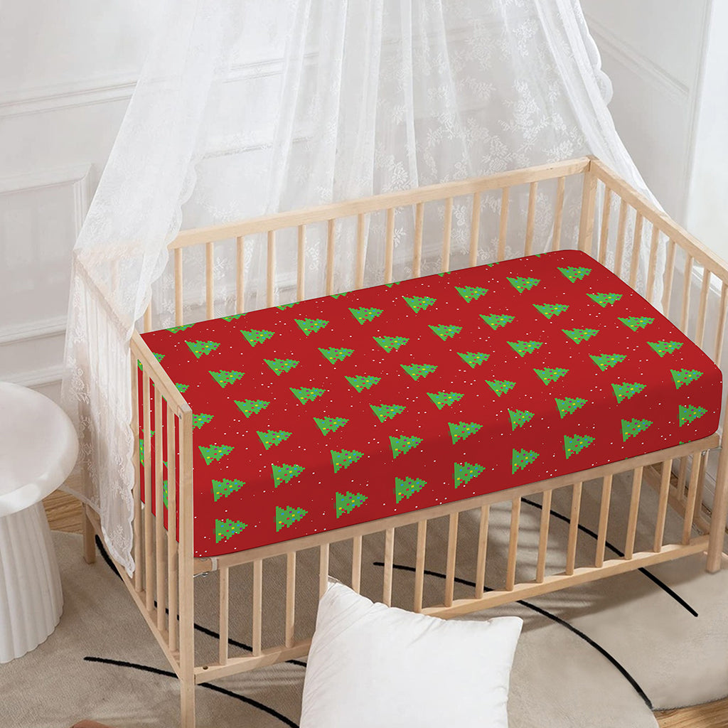 8-Bit Pixel Christmas Tree Pattern Print Baby Crib Sheet