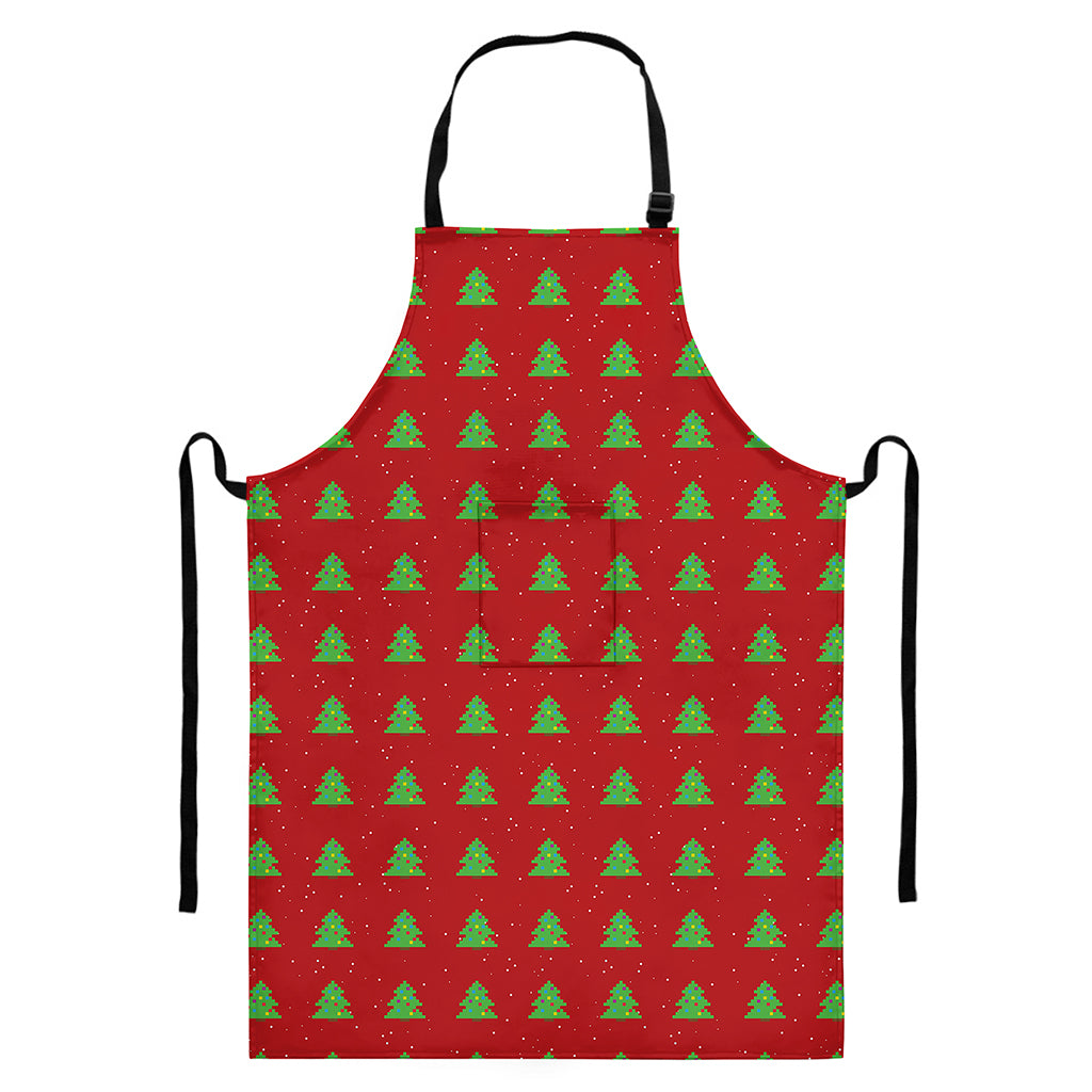 8-Bit Pixel Christmas Tree Pattern Print Bib Apron With Pocket