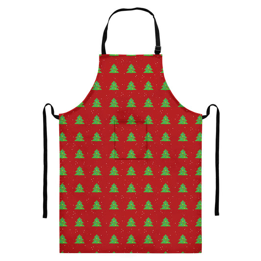 8-Bit Pixel Christmas Tree Pattern Print Bib Apron With Pocket