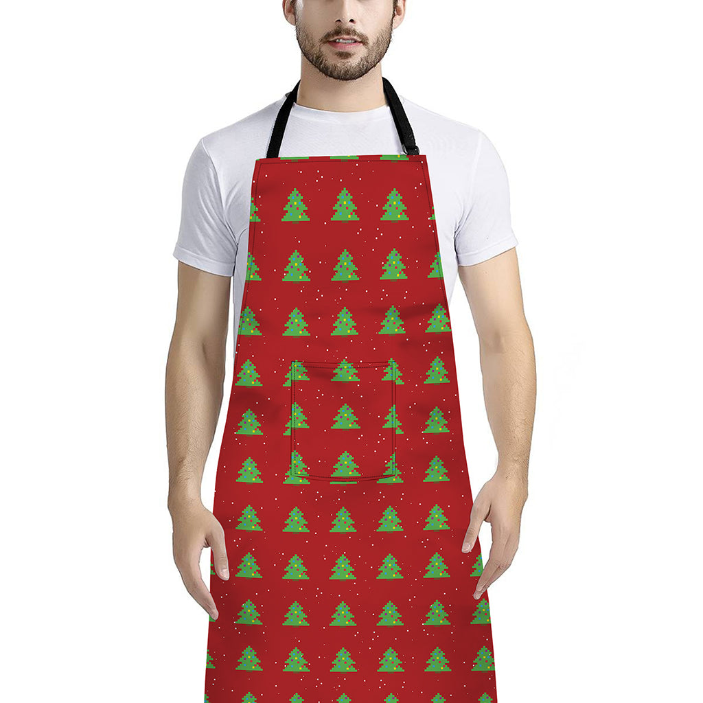 8-Bit Pixel Christmas Tree Pattern Print Bib Apron With Pocket