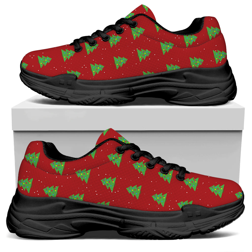 8-Bit Pixel Christmas Tree Pattern Print Black Chunky Shoes