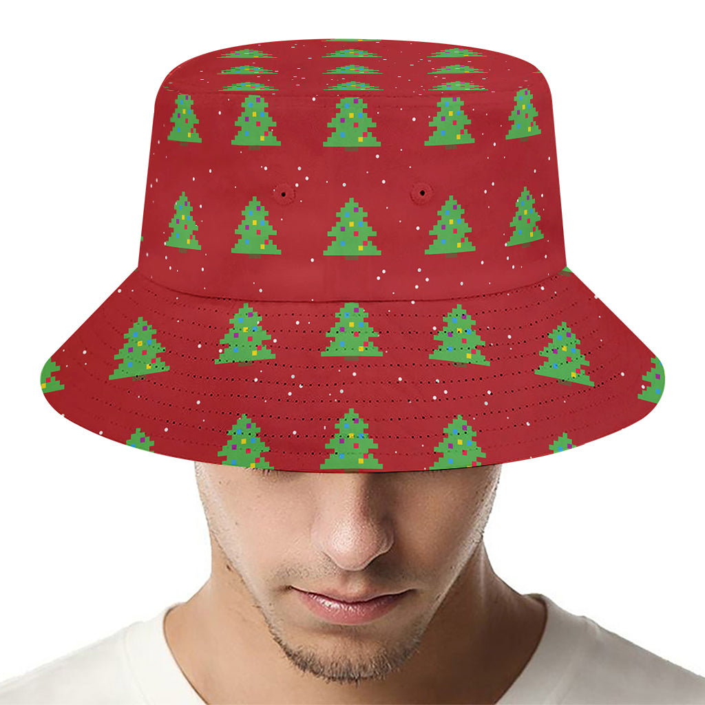 8-Bit Pixel Christmas Tree Pattern Print Bucket Hat