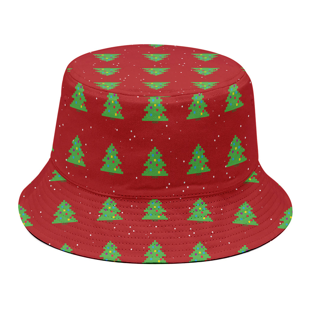 8-Bit Pixel Christmas Tree Pattern Print Bucket Hat