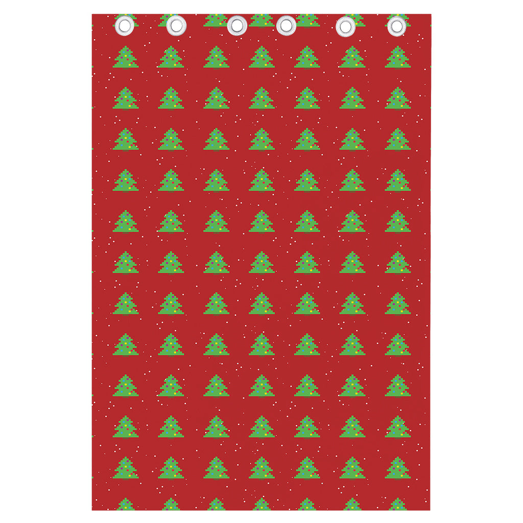 8-Bit Pixel Christmas Tree Pattern Print Curtain