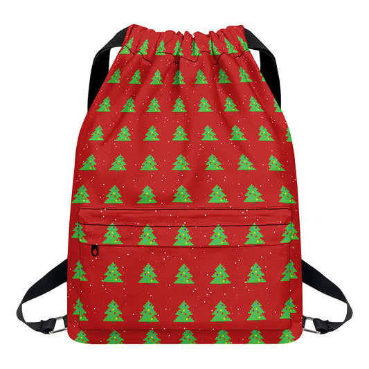 8-Bit Pixel Christmas Tree Pattern Print Drawstring Backpack