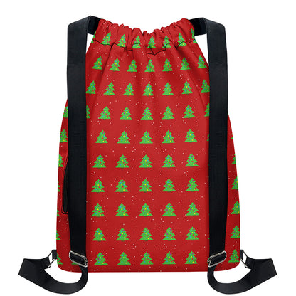 8-Bit Pixel Christmas Tree Pattern Print Drawstring Backpack