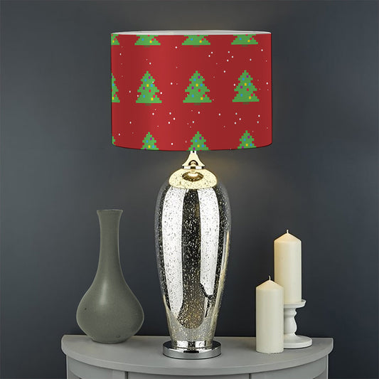 8-Bit Pixel Christmas Tree Pattern Print Drum Lamp Shade