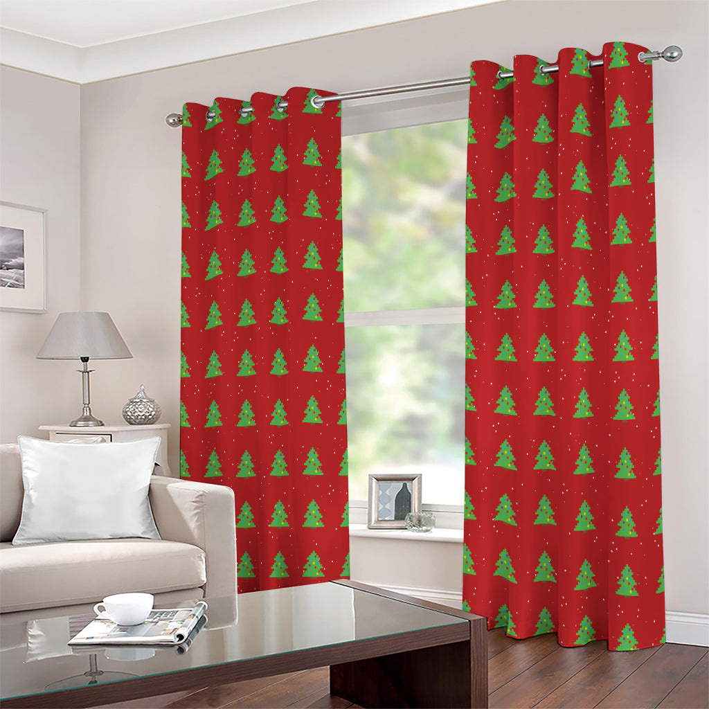 8-Bit Pixel Christmas Tree Pattern Print Extra Wide Grommet Curtains