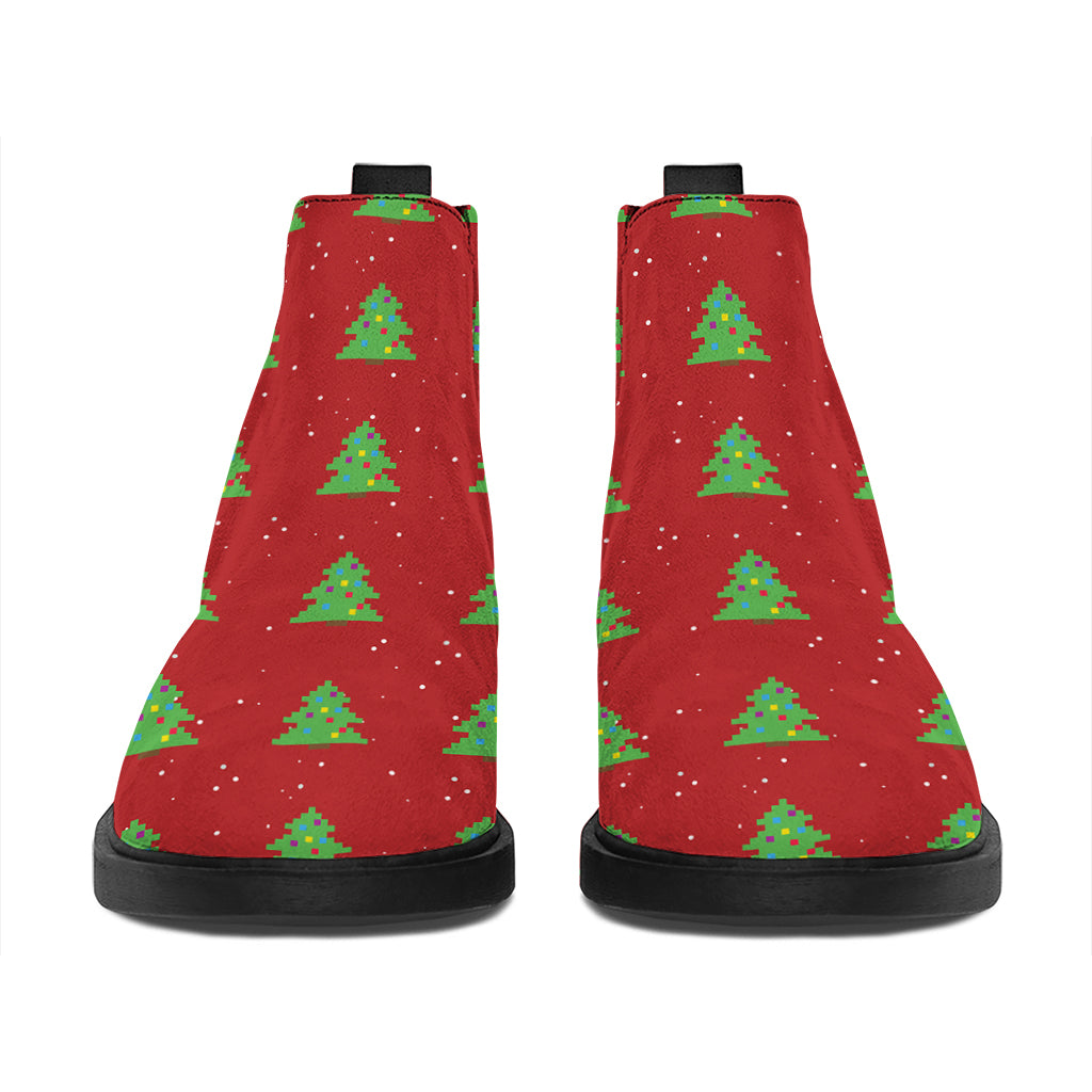 8-Bit Pixel Christmas Tree Pattern Print Flat Ankle Boots