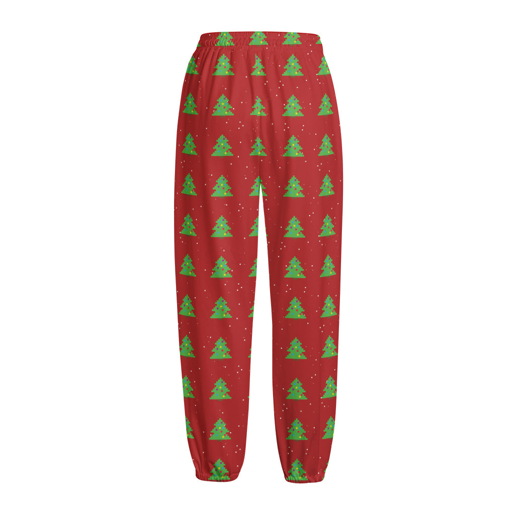 8-Bit Pixel Christmas Tree Pattern Print Fleece Lined Knit Pants