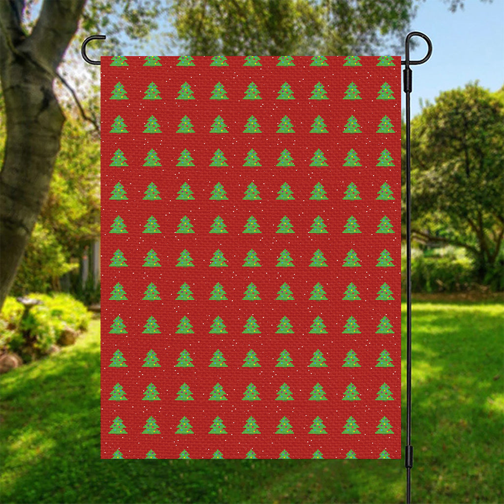 8-Bit Pixel Christmas Tree Pattern Print Garden Flag