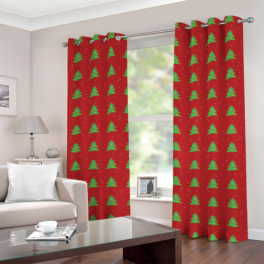 8-Bit Pixel Christmas Tree Pattern Print Grommet Curtains