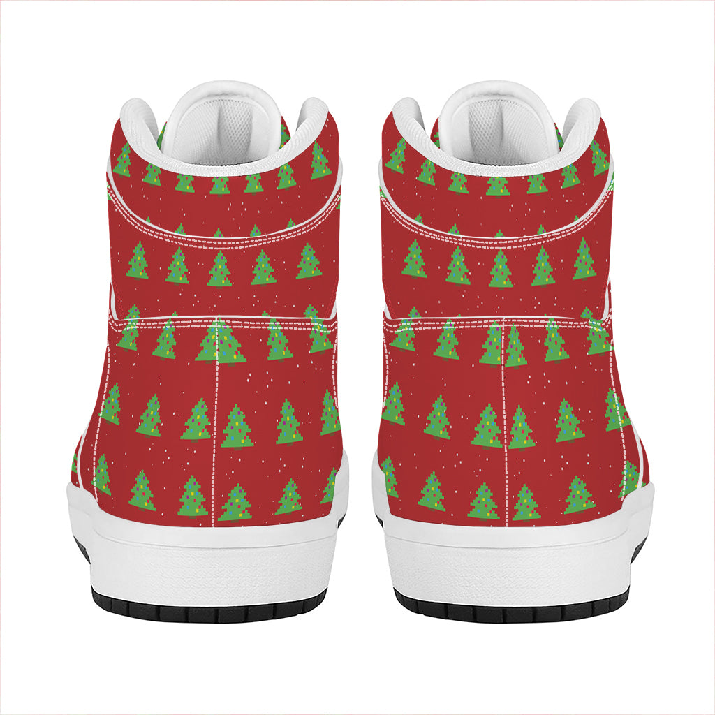 8-Bit Pixel Christmas Tree Pattern Print High Top Leather Sneakers