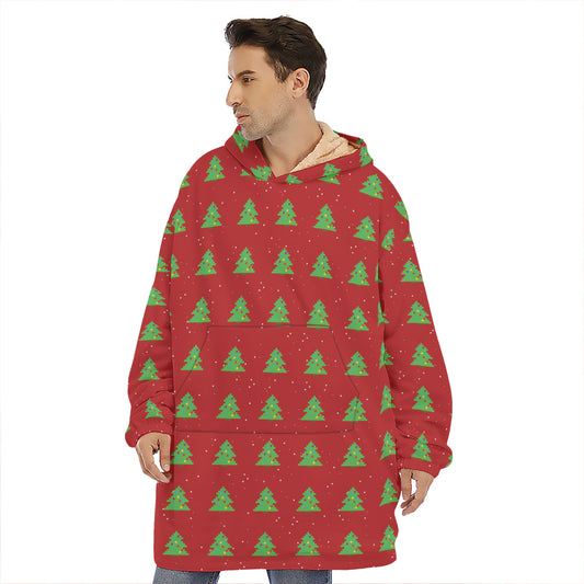 8-Bit Pixel Christmas Tree Pattern Print Hoodie Blanket