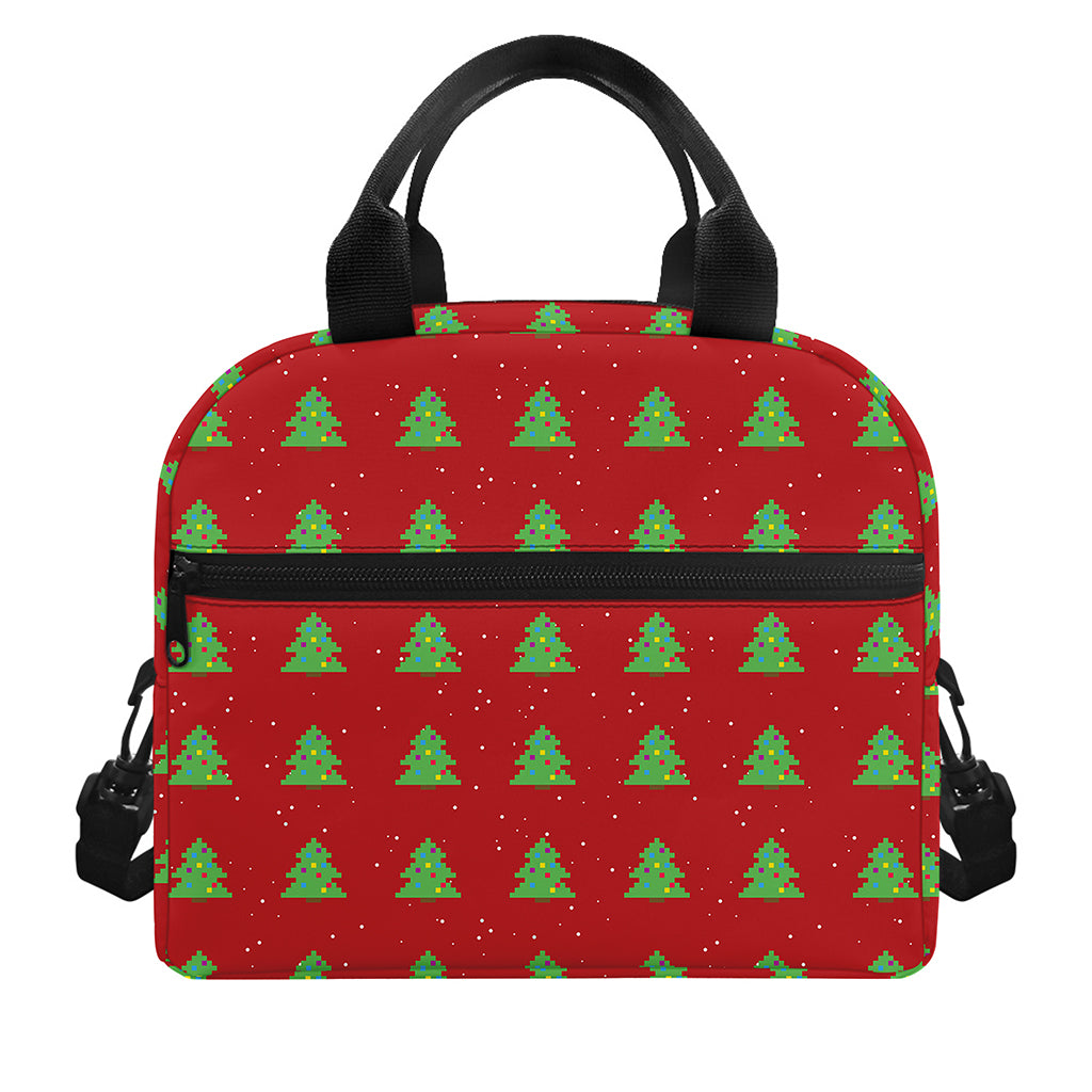 8-Bit Pixel Christmas Tree Pattern Print Insulated Lunch Bag
