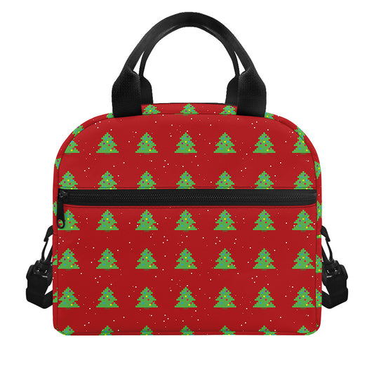 8-Bit Pixel Christmas Tree Pattern Print Insulated Lunch Bag