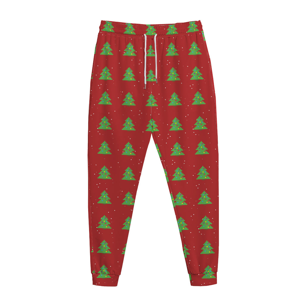 8-Bit Pixel Christmas Tree Pattern Print Jogger Pants