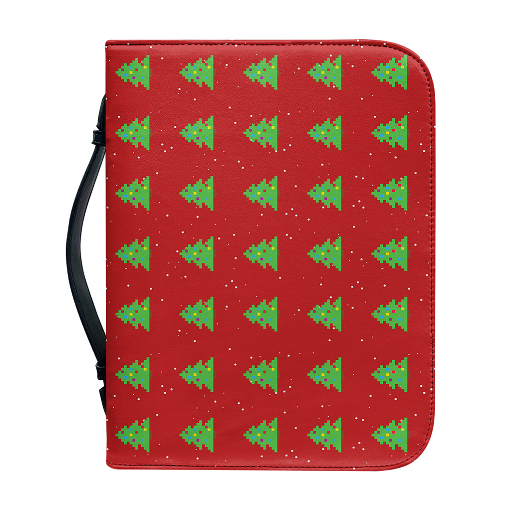 8-Bit Pixel Christmas Tree Pattern Print Leather Bible Cover