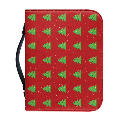 8-Bit Pixel Christmas Tree Pattern Print Leather Bible Cover