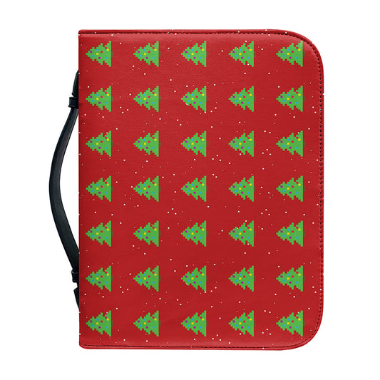 8-Bit Pixel Christmas Tree Pattern Print Leather Bible Cover