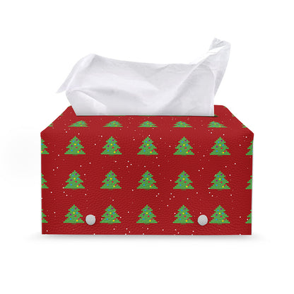8-Bit Pixel Christmas Tree Pattern Print Leather Tissue Box Cover