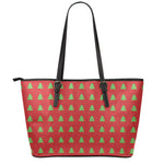 8-Bit Pixel Christmas Tree Pattern Print Leather Tote Bag