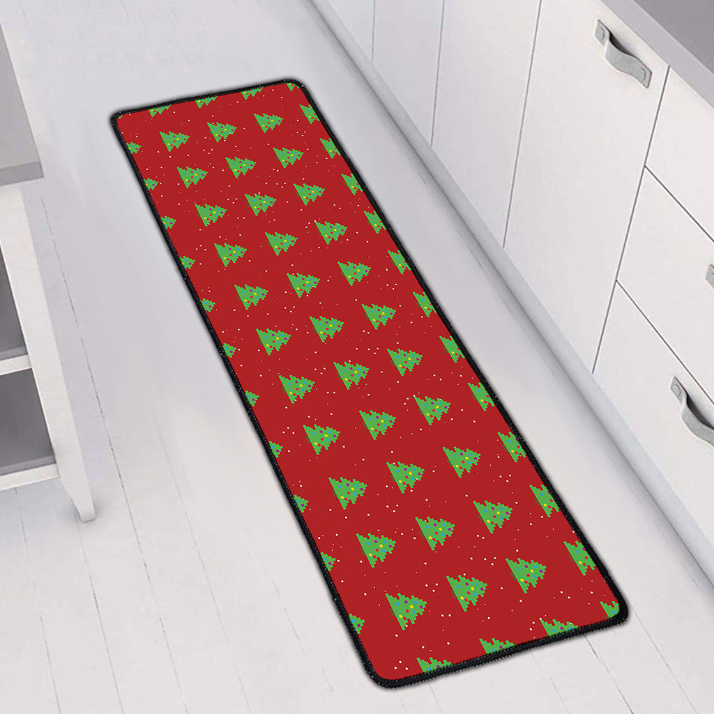 8-Bit Pixel Christmas Tree Pattern Print Long Kitchen Mat