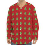 8-Bit Pixel Christmas Tree Pattern Print Long Sleeve Baseball Jersey