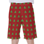 8-Bit Pixel Christmas Tree Pattern Print Men's Beach Shorts