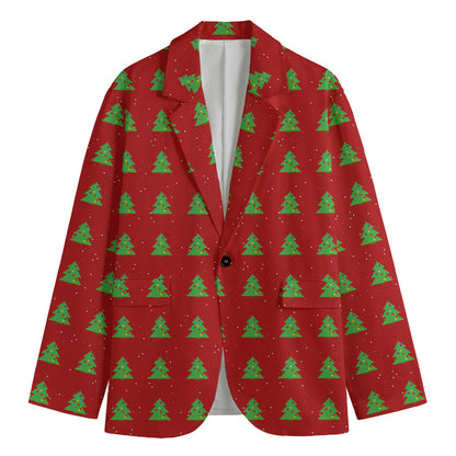 8-Bit Pixel Christmas Tree Pattern Print Men's Blazer