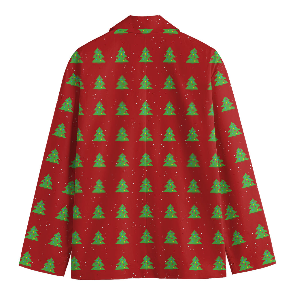 8-Bit Pixel Christmas Tree Pattern Print Men's Blazer