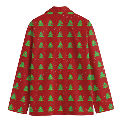 8-Bit Pixel Christmas Tree Pattern Print Men's Blazer