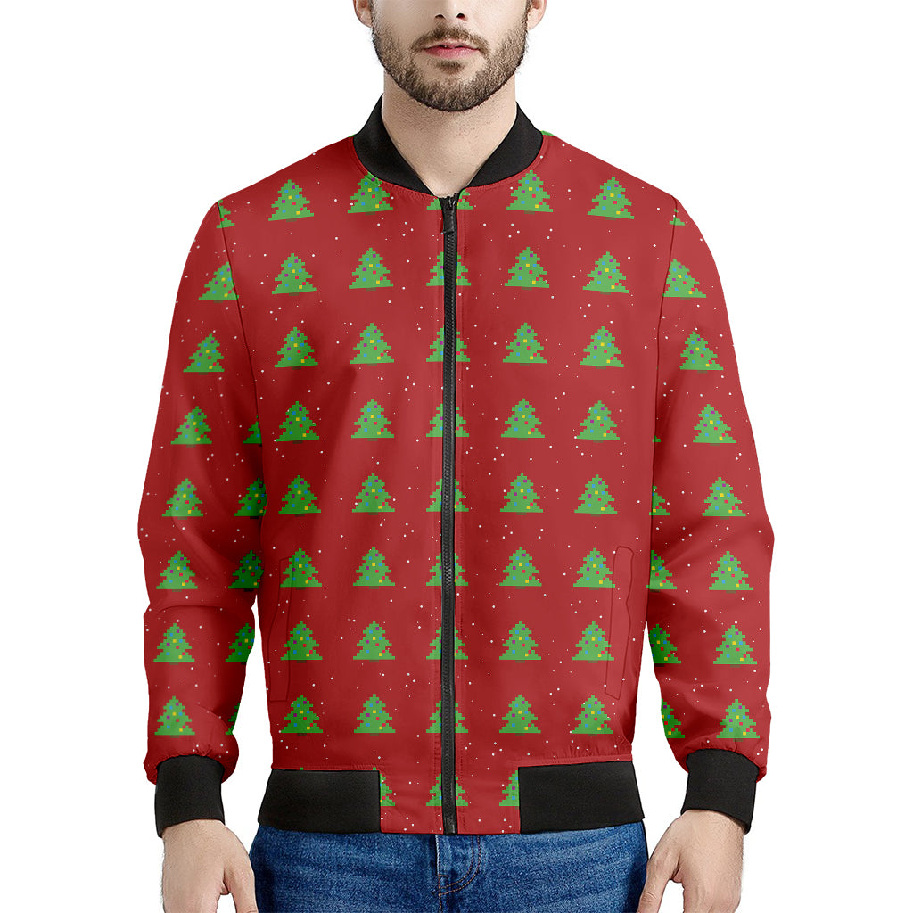 8-Bit Pixel Christmas Tree Pattern Print Men's Bomber Jacket