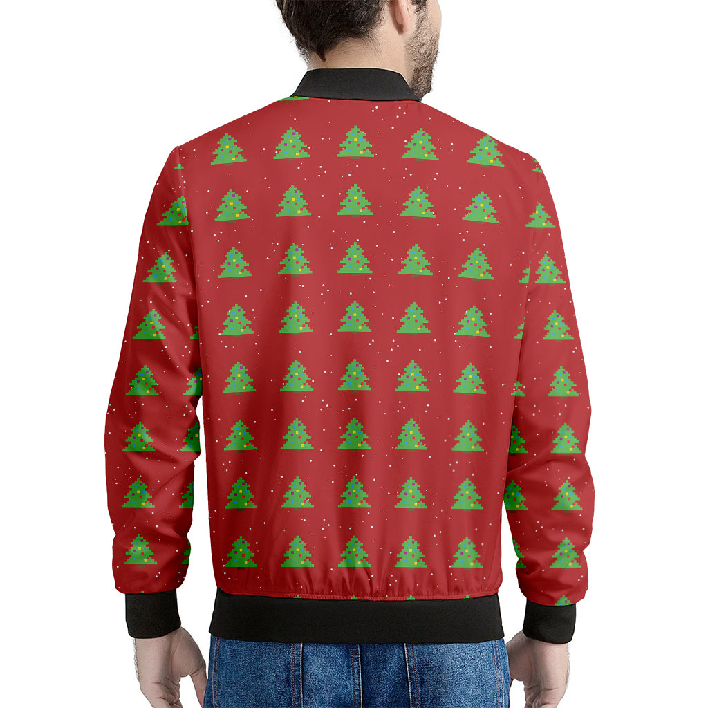 8-Bit Pixel Christmas Tree Pattern Print Men's Bomber Jacket