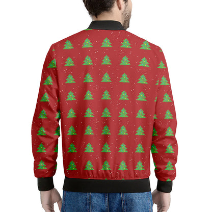 8-Bit Pixel Christmas Tree Pattern Print Men's Bomber Jacket
