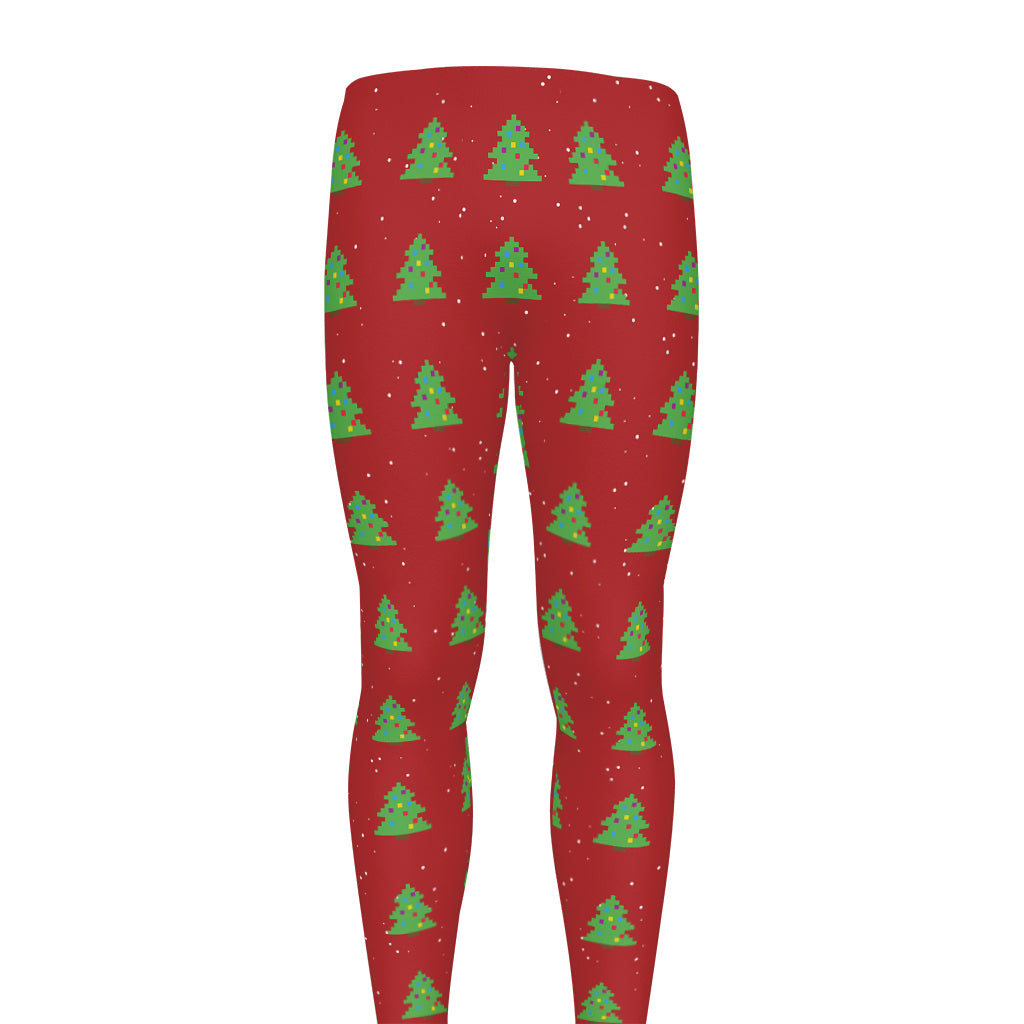 8-Bit Pixel Christmas Tree Pattern Print Men's leggings