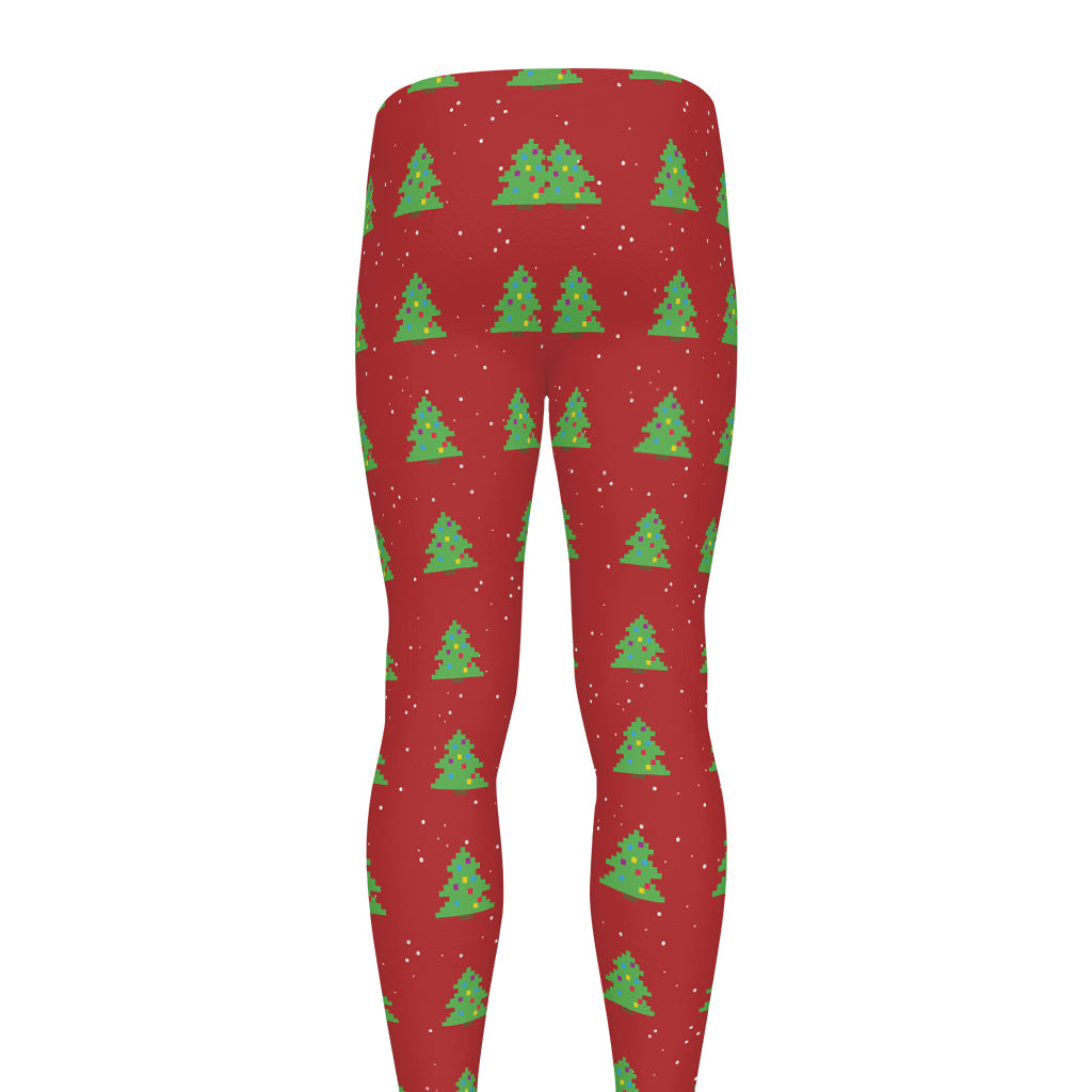 8-Bit Pixel Christmas Tree Pattern Print Men's leggings
