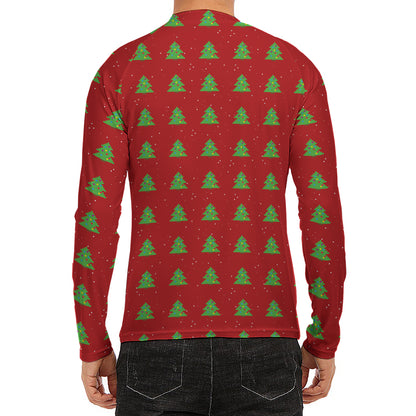 8-Bit Pixel Christmas Tree Pattern Print Men's Long Sleeve Rash Guard