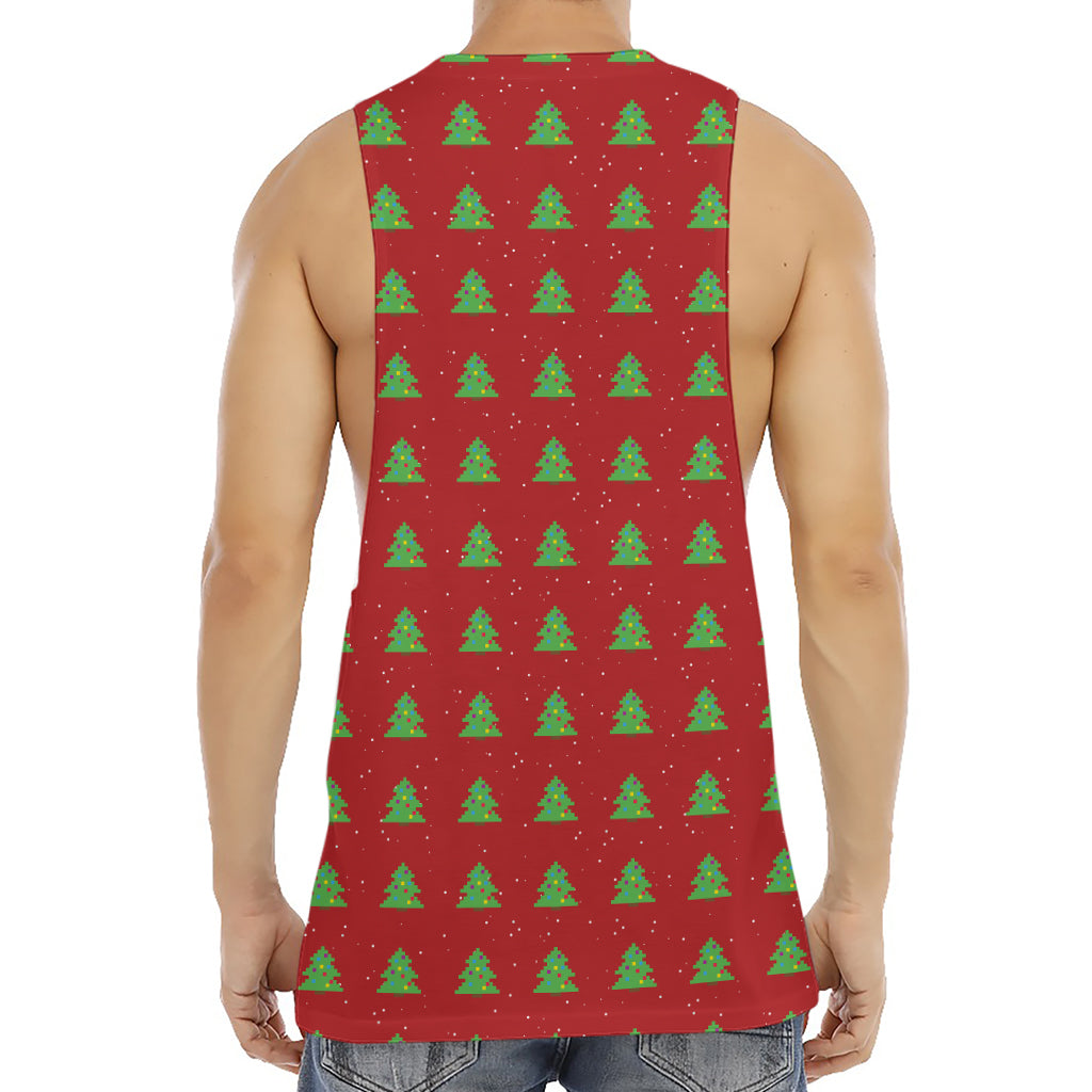8-Bit Pixel Christmas Tree Pattern Print Men's Muscle Tank Top