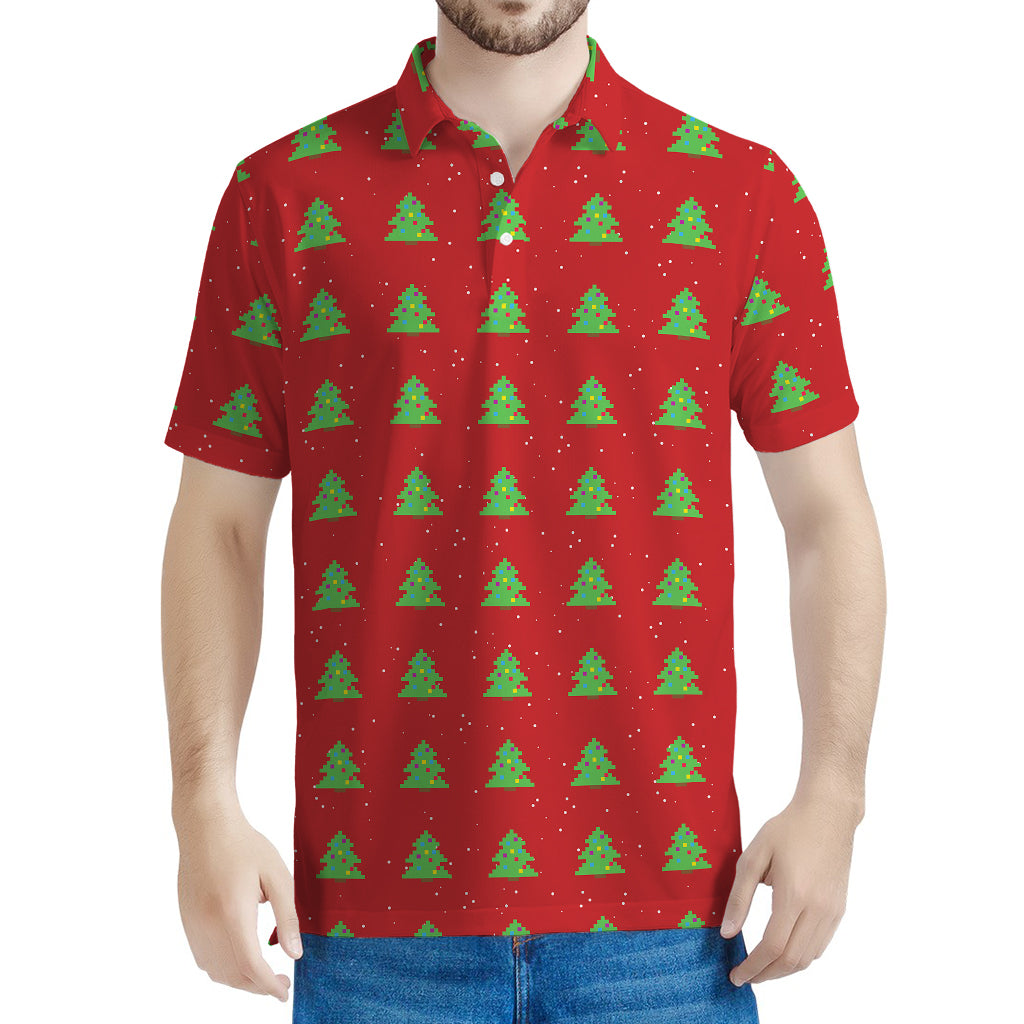 8-Bit Pixel Christmas Tree Pattern Print Men's Polo Shirt