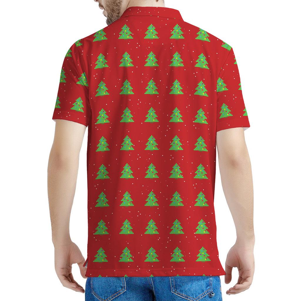 8-Bit Pixel Christmas Tree Pattern Print Men's Polo Shirt