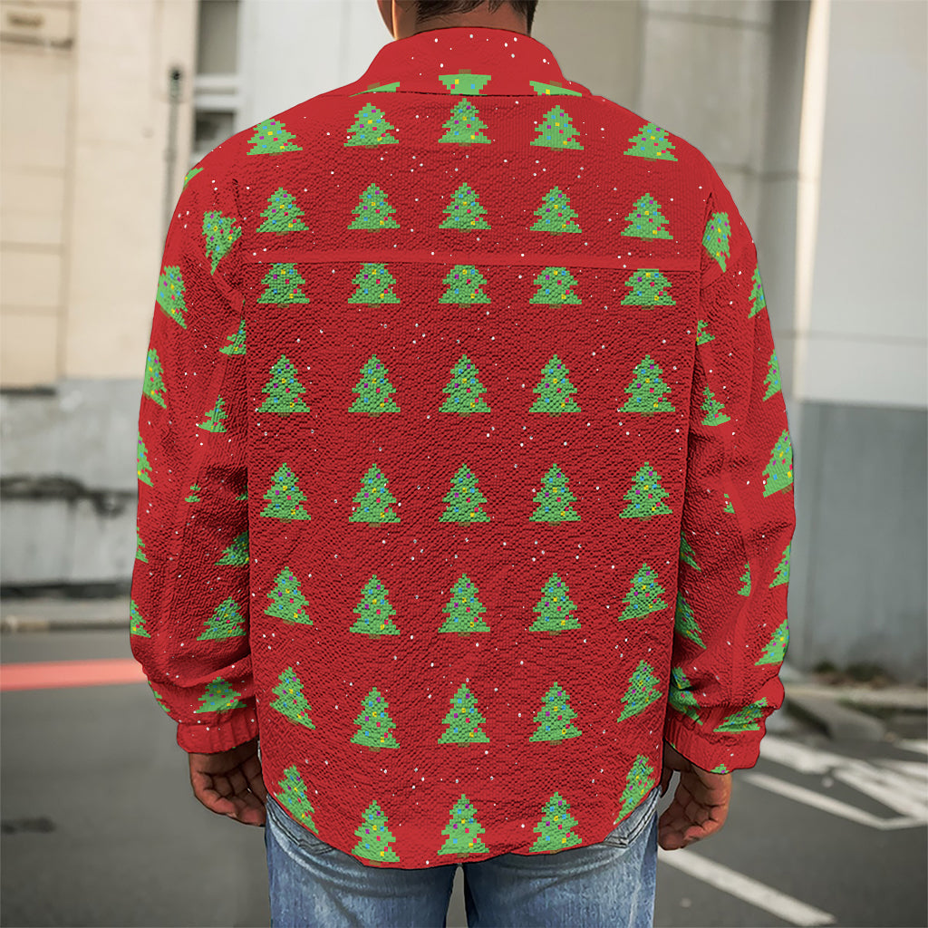 8-Bit Pixel Christmas Tree Pattern Print Men's Shirt Jacket