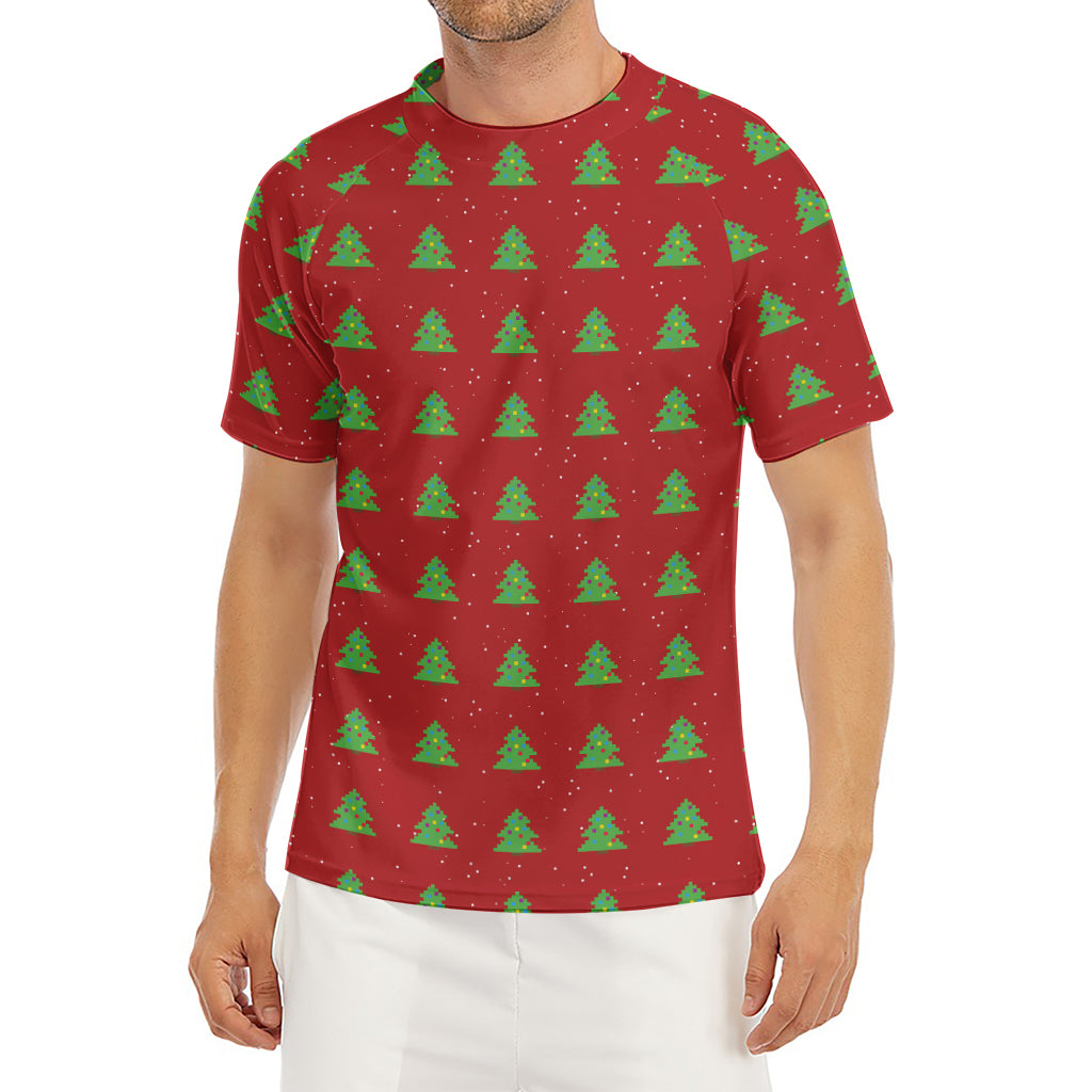 8-Bit Pixel Christmas Tree Pattern Print Men's Short Sleeve Rash Guard